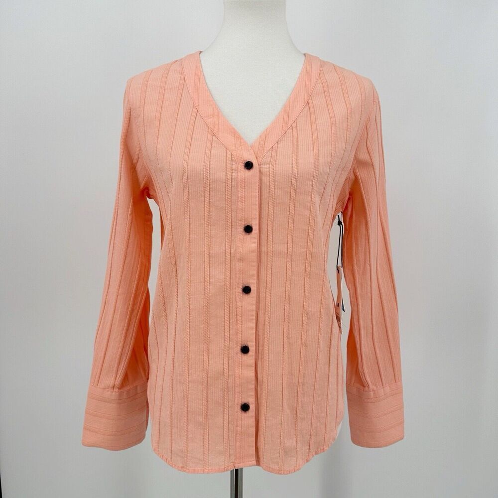 Treasure & Bond Blouse Size XS Women Long Sleeve Button Front Tie Back Cut Out